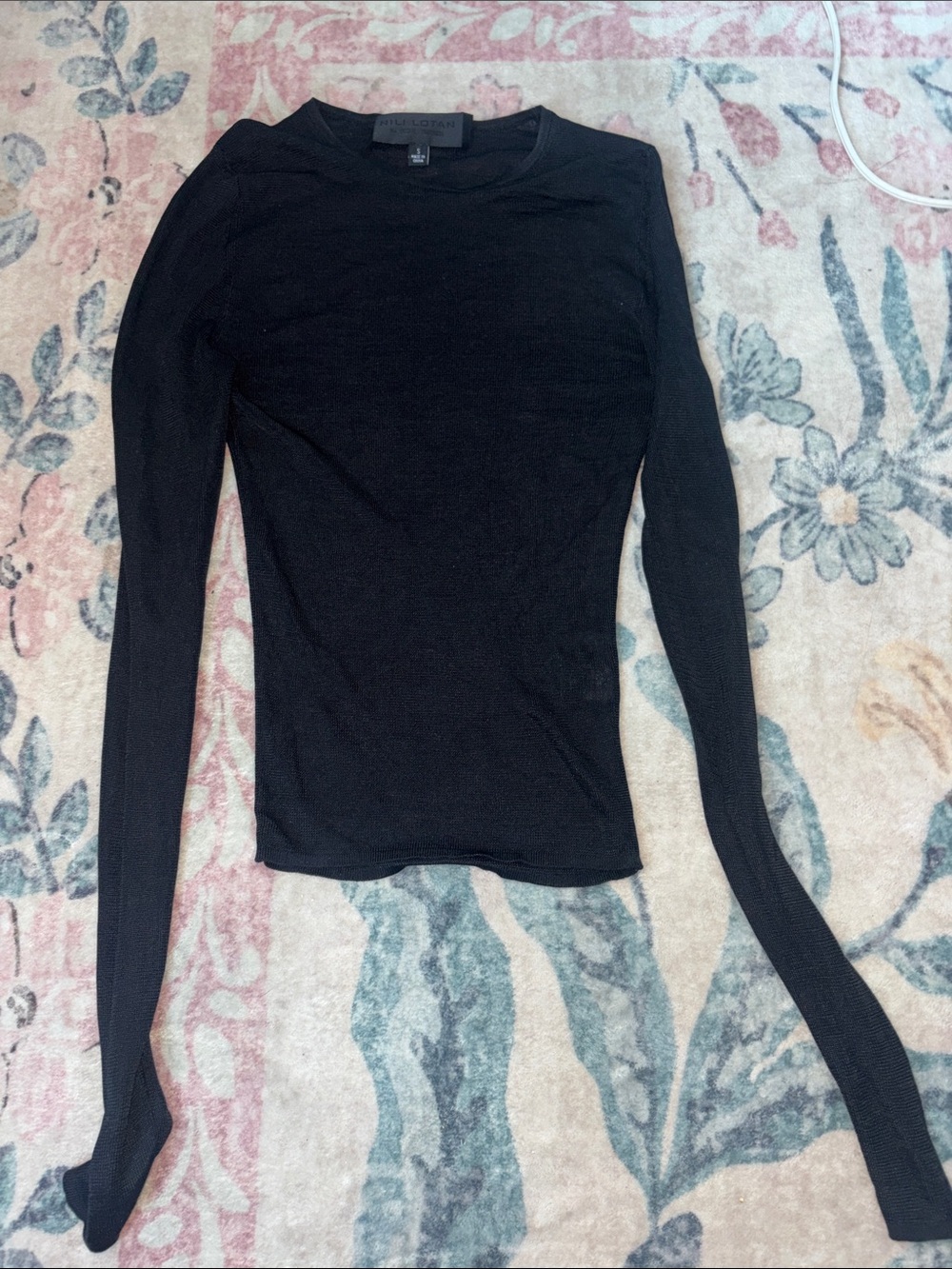 Nili Lotan Black Slim Long-Sleeve Crewneck Top